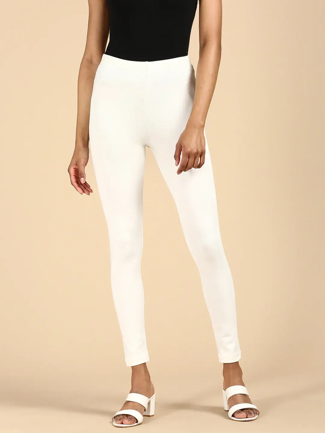 Ankle Length Leggings Cotton-Off-white