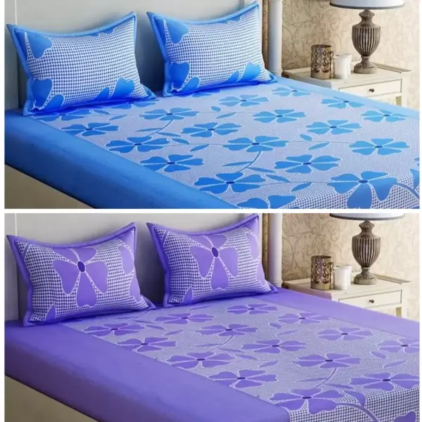 Double 3D Printed Bedsheet (Pack of 2, Blue, Purple)