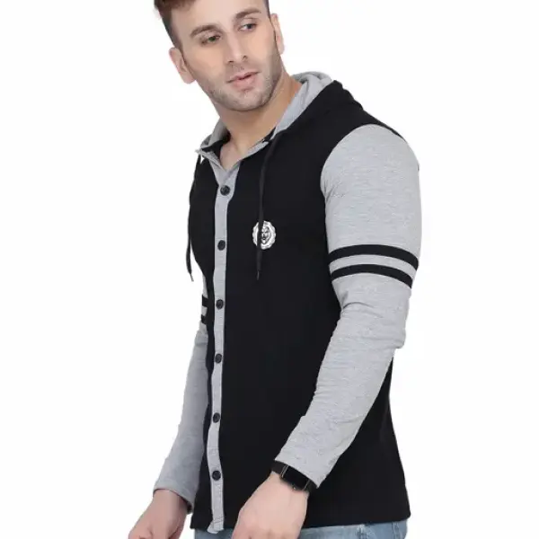 Men's Jacket Long Sleeve Multicolor Hooded Neck