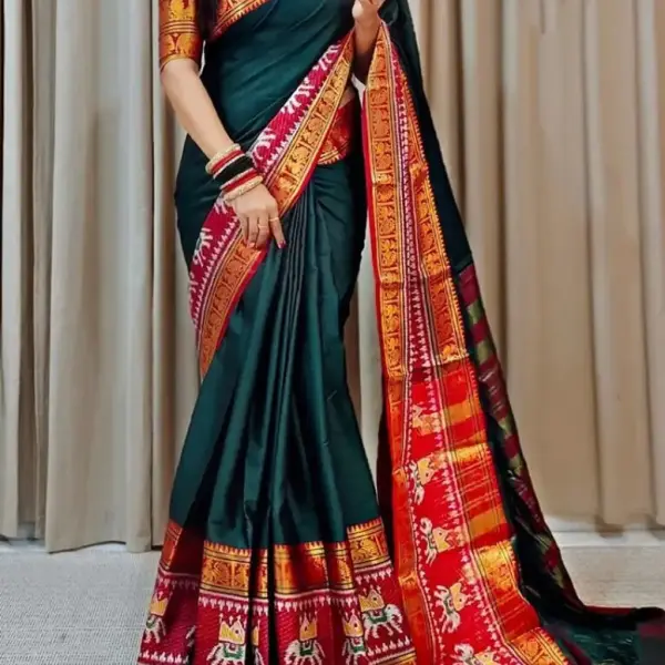 Narayanpet Cotton Silk Saree (Dark green)