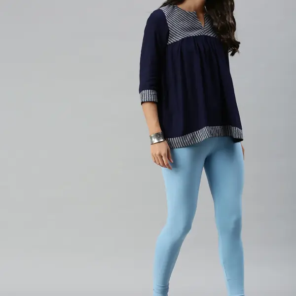 Ankle Length Leggings Cotton Sea Blue