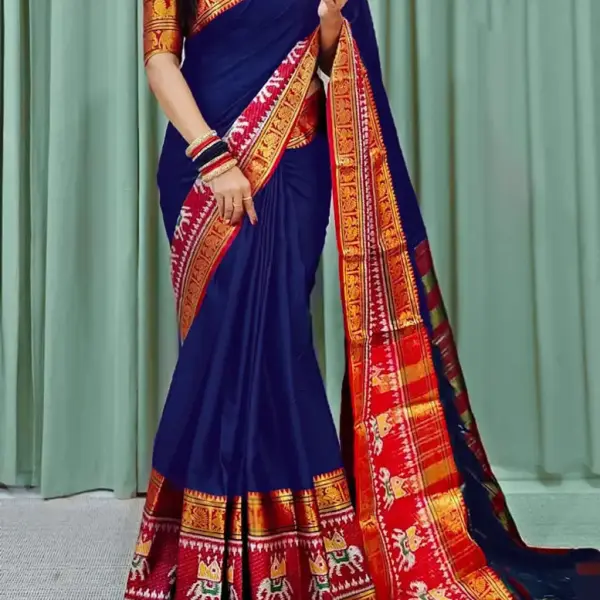 Narayanpet Cotton Silk Saree (Navy Blue)