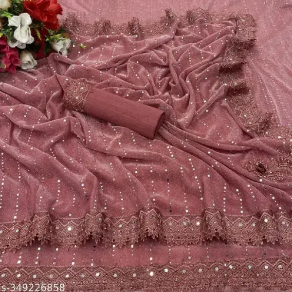 SHIMMER SAREE WITH MIRROR AND DIMOND HAND WORK