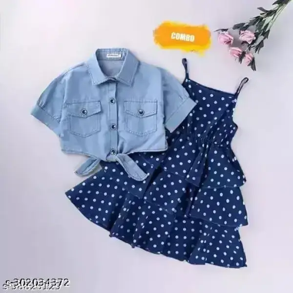 Girls Navy Blue Frocks And Dress With Ice Jacket