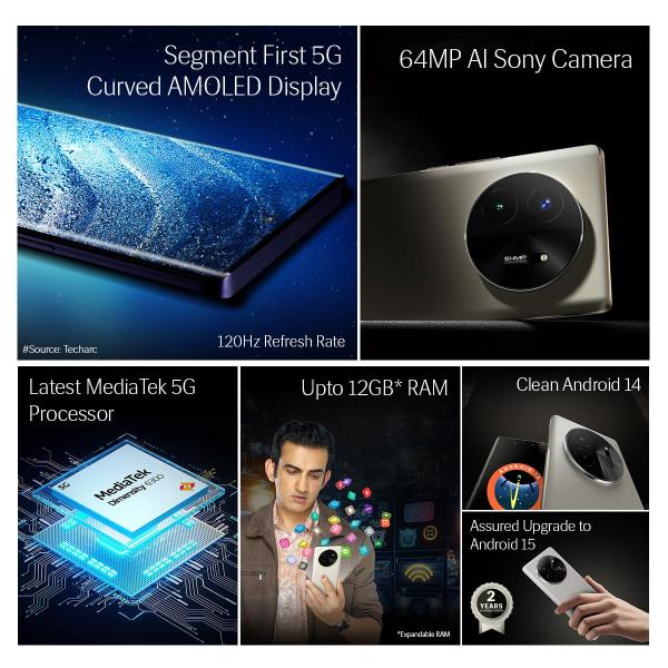 Lava Blaze X 5G - Titanium Grey (6GB RAM | 128GB Storage) - SEGMENT FIRST 5G CURVED AMOLED DISPLAY* | 64MP SONY SENSOR CAMERA | Upto 12GB Expandable RAM |...