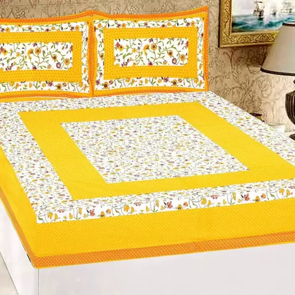 Jaipuri Prints Bedsheet (Pack of 1, Yellow)