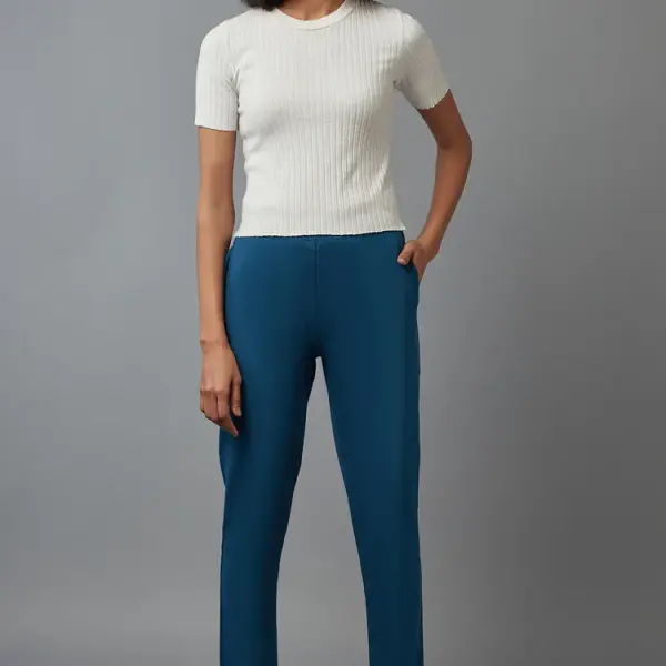 Blue Cotton Lycra Jersy Pants