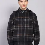 Men Blue Solid Hooded Full Sleeve Jacket