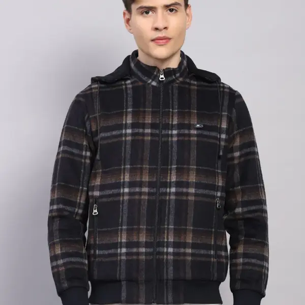 Men Blue Solid Hooded Full Sleeve Jacket