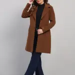 Women Brown Solid Collar Full Sleeve Coat