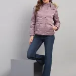 Women Mauve Self Design Hooded Full Sleeve Jacket