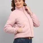 Women Pink Solid Collar Full Sleeve Reversible Jacket