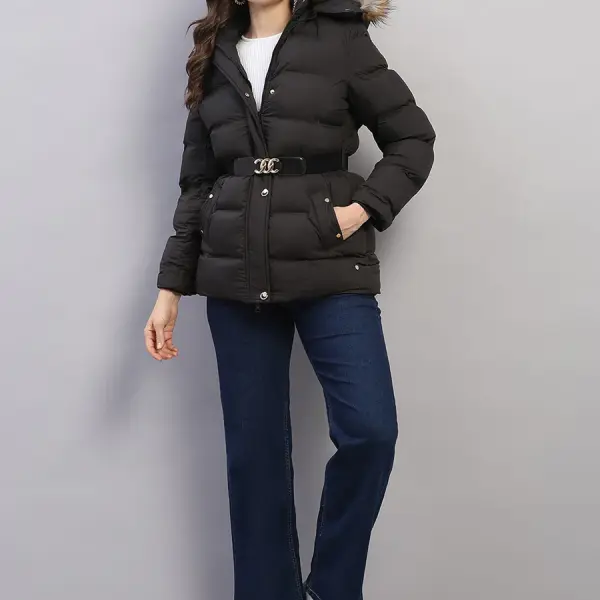 Women Black Solid Hooded Full Sleeve Jacket