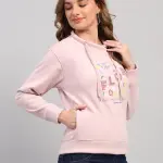 Women Pink Printed Turtle Neck Full Sleeve Sweatshirt