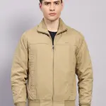 Men Khaki Solid Collar Full Sleeve Jacket