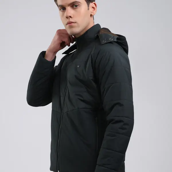 Men Olive Solid Hooded Full Sleeve Jacket