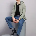 Men Cream Solid Hooded Full Sleeve Jacket