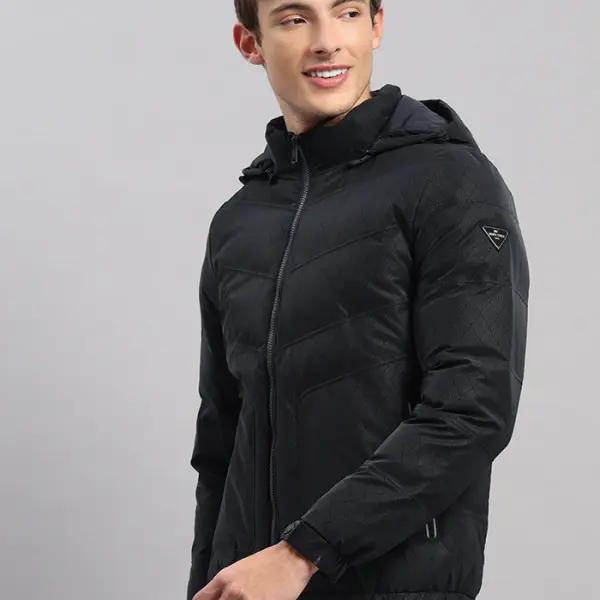 Men Navy Blue Solid Hooded Full Sleeve Jacket