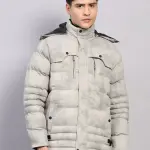 Men Beige Solid Hooded Full Sleeve Jacket