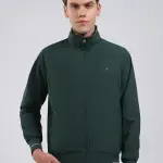 Men Green Solid Stand Collar Full Sleeve Jacket