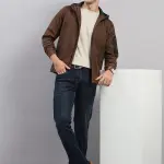 Men Brown Solid Hooded Full Sleeve Jacket