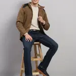 Men Brown Solid Hooded Full Sleeve Jacket