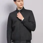 Men Black Solid Mock Neck Full Sleeve Jacket