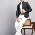 Men Black Solid Mock Neck Full Sleeve Jacket