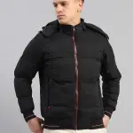 Men Black Smart Hooded Jacket with Integrated Magnetic Earphones