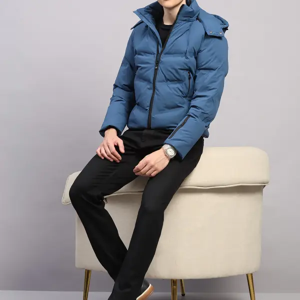 Luxuria Men Blue Solid Hooded Full Sleeve Jacket
