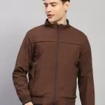 Luxuria Men Brown Solid Collar Full Sleeve Jacket