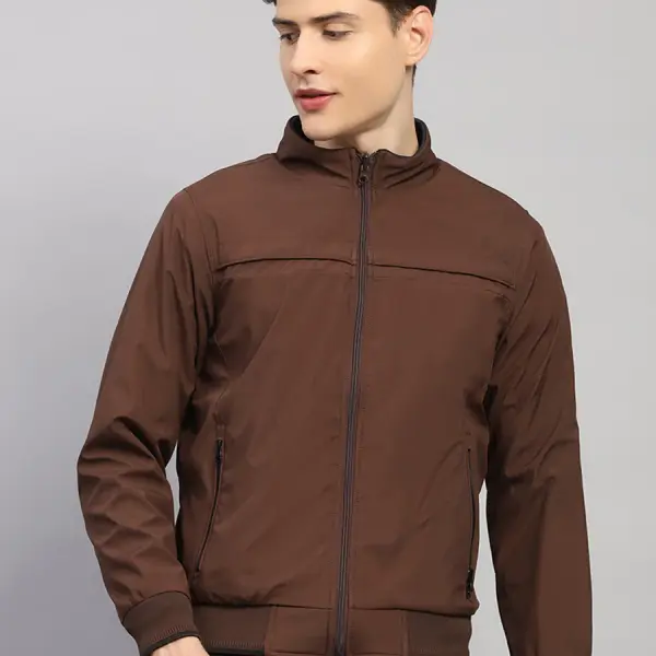 Luxuria Men Brown Solid Collar Full Sleeve Jacket