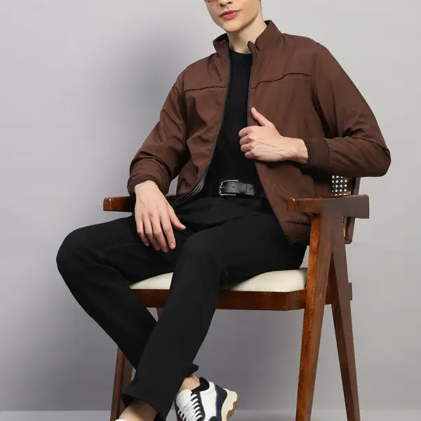 Luxuria Men Brown Solid Collar Full Sleeve Jacket