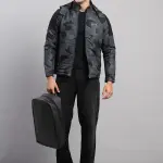 Men Black Printed Hooded Full Sleeve Jacket