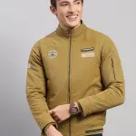 Men Mustard Solid Collar Full Sleeve Jacket