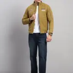 Men Mustard Solid Collar Full Sleeve Jacket