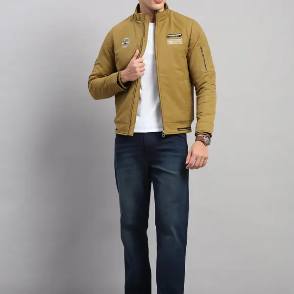 Men Mustard Solid Collar Full Sleeve Jacket