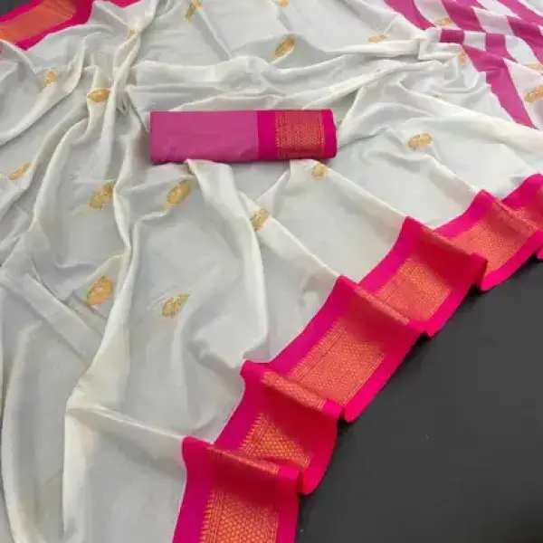 Paithani Pure Silk Saree (White Pink)