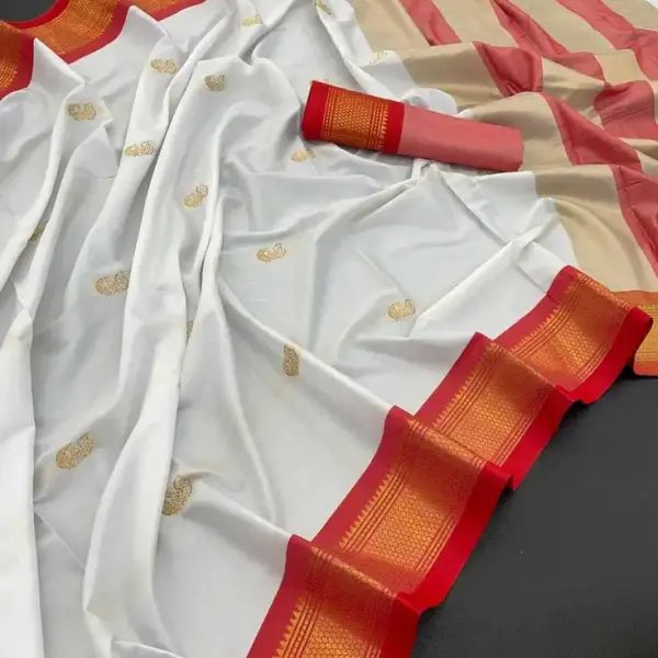 Paithani Pure Silk Saree (White Red)