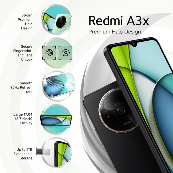 Redmi A3X (Midnight Black, 4GB RAM, 128GB Storage) | Premium Halo Design | 90Hz Display | Powerful Octa Core Processor