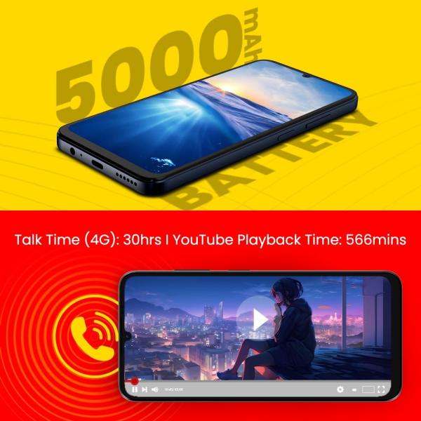 Lava O3 (Glossy Blue, 3 GB RAM, 64 GB Storage) | Biggest 6.75" HD+ Display | 13MP AI Dual Rear Camera | 5000 mAh Battery | Secure Face Unlock |...