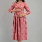 Women's Combo Printed Feeding Zip Maternity Gown Women's Dress