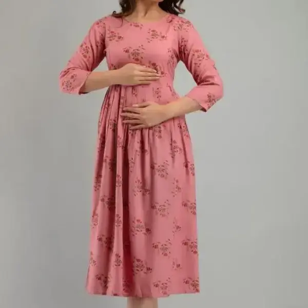 Women's Combo Printed Feeding Zip Maternity Gown Women's Dress