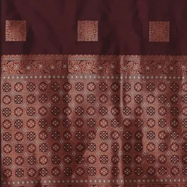 Women's Copper & Silver Zari Weaving Banarasi Soft Silk Beautiful Ethinic Wear Saree