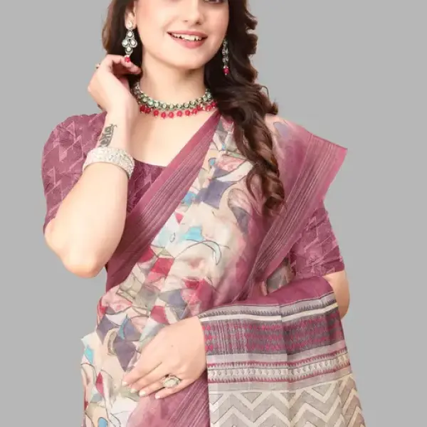 Women's Linen cotton Woven Saree