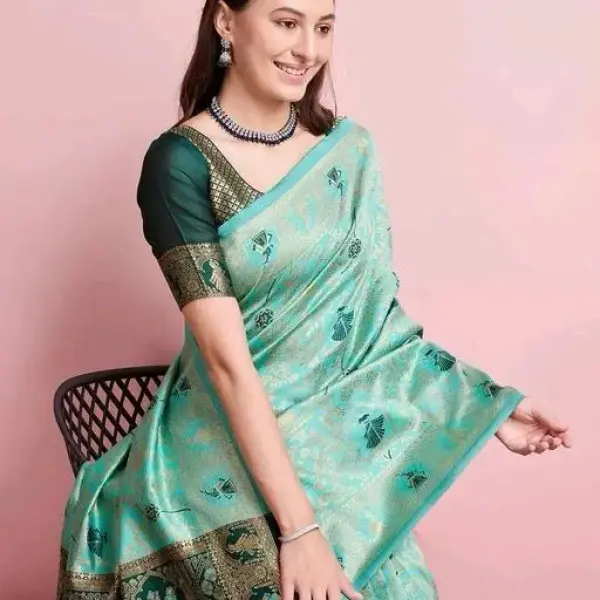  Seagreen Rich Banarasi Saree