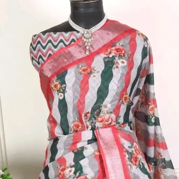 New Digital printed cotton linen saree