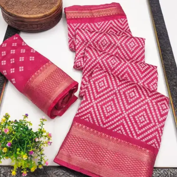 Bandhani Cotton Silk Saree (Pink)