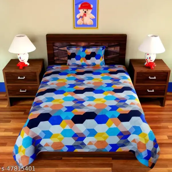 3d single bedsheet with 1 pillow cover.Size(60x90)inch., Pillow size(16x26)inch