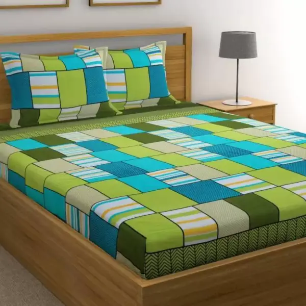 Double 3D Printed Bedsheet (Pack of 1, Green)